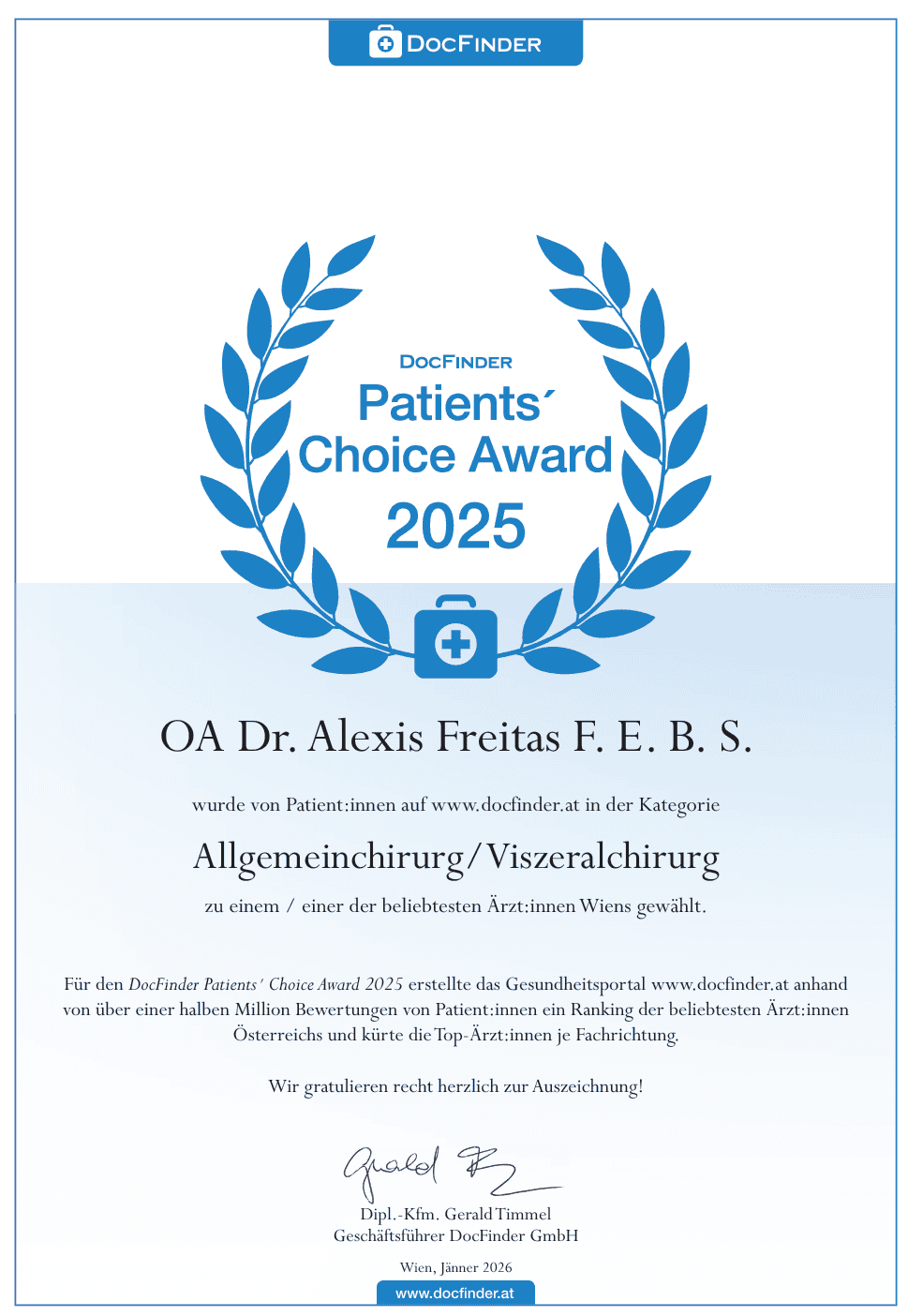 docfinder patients choice award alexis freitas 2025